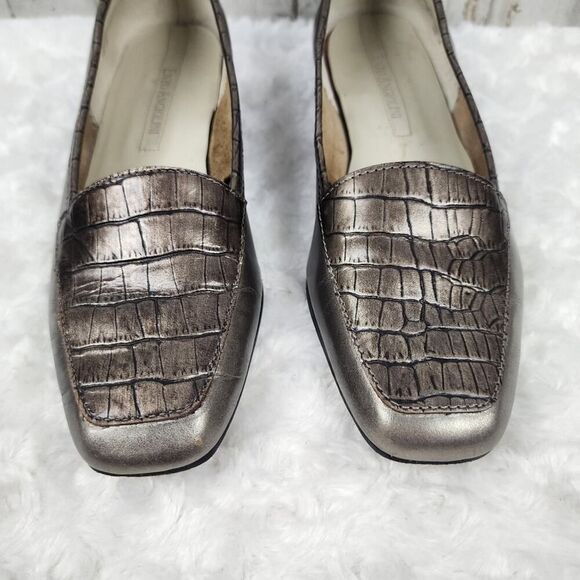 Enzo Angiolini Leather Embossed Loafers Metallic Silver Size 7 - Picture 4 of 10